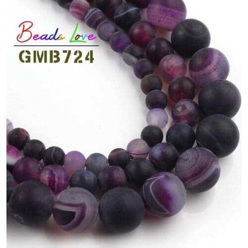 Natural Purple Agates Stone Beads Matte Striped Agata Round Beads for Jewelry Making Diy Bracelet Necklace 4 6 8 10 12mm 15 Inch