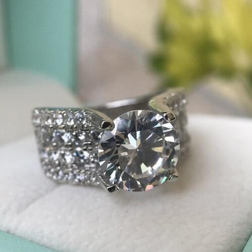 Shining 925 Sterling Silver Round Gemstone Engagement Ring High Womens AAAAA Cubic Zirconiat Jewelry