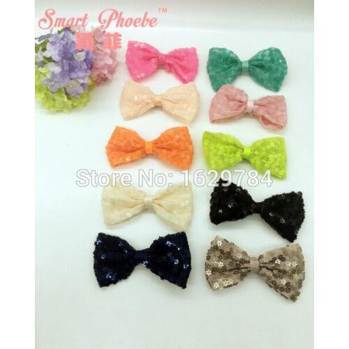 Wholesale 20pcs/10C Fashion Cute Glitter Floral Hair Bow Girls Hairpins Kawaii Solid Sequin Flower Bowknot Hair Clips Headwear