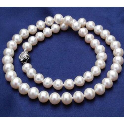 8-9mm 18", AAA Akoya Natural White Pearl Necklace 925Silver