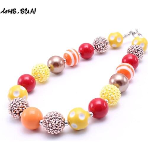 MHS.SUN 2PCS Thanksgiving Design Kid Chunky Necklace Bubblegum Bead Baby Girl Chunky Necklace Jewelry For Toddler Children