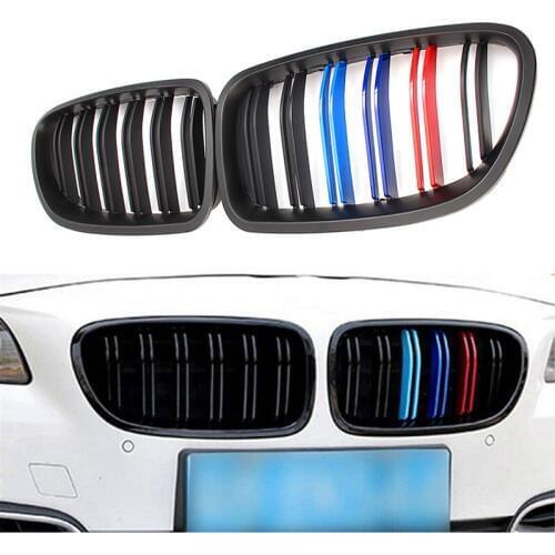 Pair ABS M-style Color Matt Black Front Bumper Kidney Grille 2 Line Double Slat For BMW F10 F18 M5 2011 2012 2013 2014 2015 2016