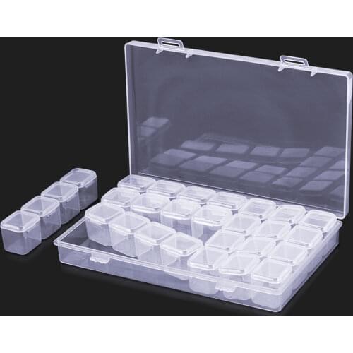28 Slots Clear Plastic Storage Box Nail Art Tools Rhinestone Jewelry Beads Display Storage Box Case Organizer Holder