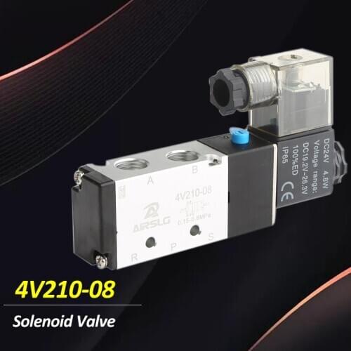 4V210-08 Pneumatic Electric Solenoid Valve 5 Way 2 Position Control Air Valve 12V 24V 220V Coil Volt 4mm-12mm Hose Fittings