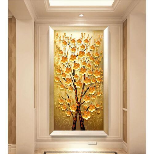 Custom 3d photo Wallpaper 3d Non-woven Vintage Hand-painted Mural Modern Abstract Money Tree Walkway Decor Entrance Wallpaper