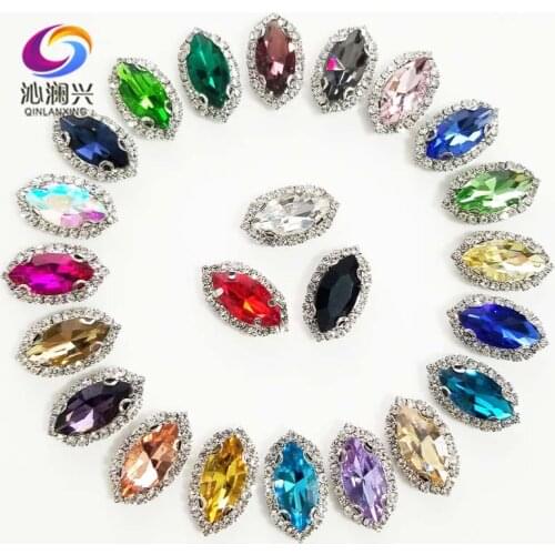 Mix color eye shape Top grade Glass Crystal buckle,Sliver bottom sew on rhinestones,Diy/wedding decoration SWHEK00