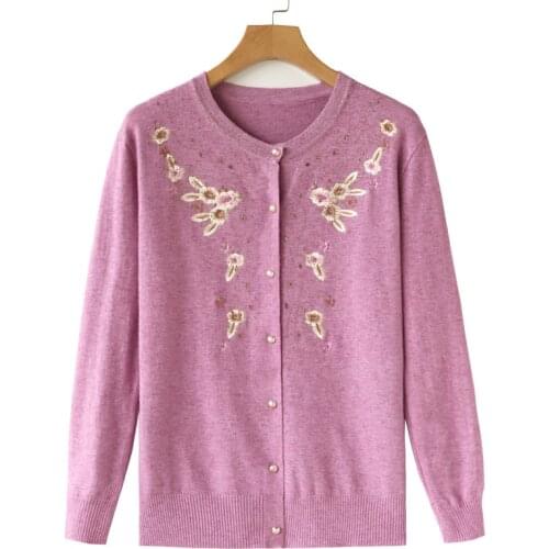 Middle-aged Elderly Women Sweaters Knit Cardigan Spring Autumn Thin Single-breasted Long Sleeve Sweater Coat Female Tops Casual