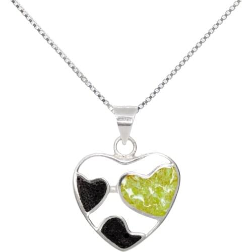 DARK DIAMOND®-Pendants hearts of authentic volcanic Lava, olivine and 925 sterling silver. Handmade in Spain