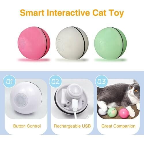 Smart Interactive Cat Toy 360 Degree Self Rotating Ball Nontoxic Cat Toys Pet Kitten Game Led Light USB Charging Pets Toys