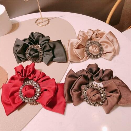 Korean Ribbon Bow Elastic Hair Bands Crystal Rhinestone Hairbands Ponytail Rope Hair Tie Luxury Jewelry Accessories for Women
