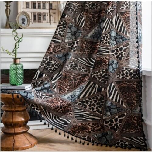 Bohemian Leopard Curtain Semi-Blackout For Living Room Geometric Printed Sheer Curtains Finished With Tassels Window DrapeJD1095