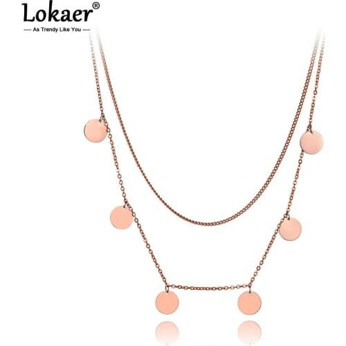 Lokaer Trendy Stainless Steel Double Layer Small Disc Choker Necklaces Jewelry Lovely Pendant Necklace For Women Girls N19167