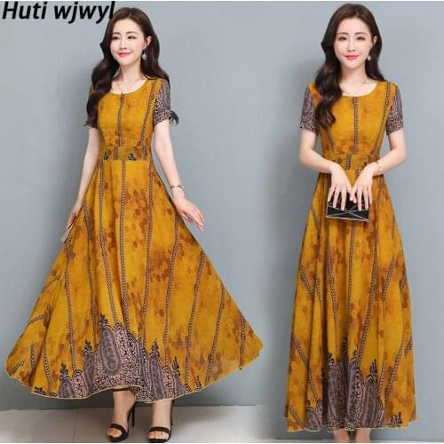 3XL Plus Size Summer New Bodycon Party Vestidos 2021 Elegant Chiffon Beach Boho Sundress Vintage Print Women Vacation Maxi Dress