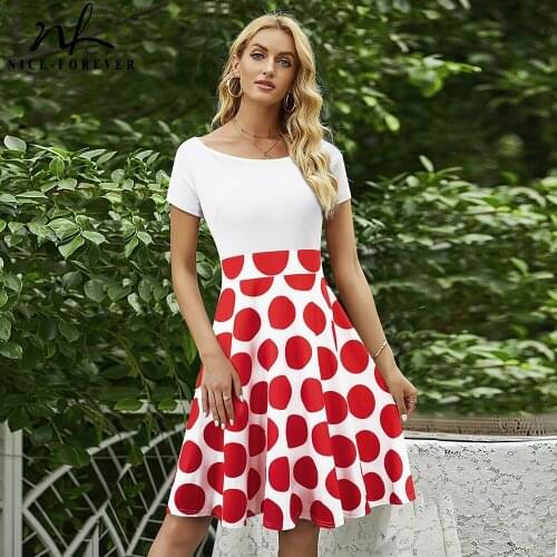 Nice-forever Summer Women Vintage Polka Dots Off Shoulder Dresses Party Swing Flare Sundress btyA015