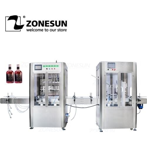 ZONESUN Full Automatic Bottle Filling And Cork Pressing Capping Machine 6 Head With Dust Cover Red Wine Production Line