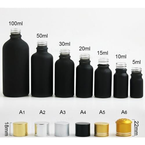 12 x Promotion 5m 10ml 15ml 20ml 1oz 50ml 100ml Matt frost Black Cosmetic Essential Perfume Oil Bottle With Aluminium Caps Lids