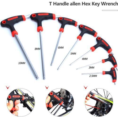 2.5-10mm T Handle Allen Hex Key Bike Wrench Hexagon Spanner Ball Head Wrench Bike Repair Tools