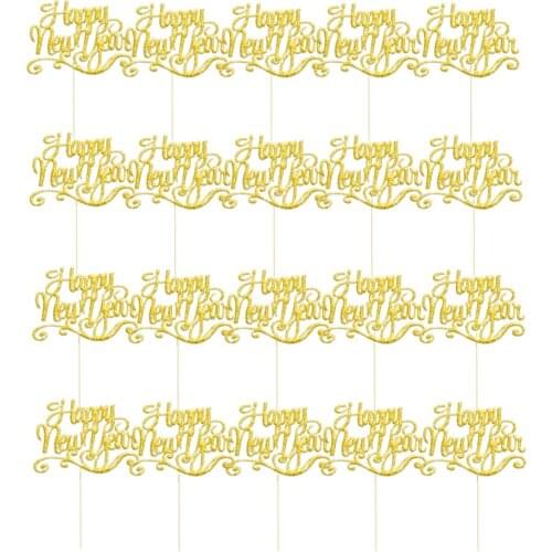 20 Pieces New Years Eve Letters Cake Topper Shiny Happy New Year Celebration Gold Silver Pick Home Party Bakery Accessories