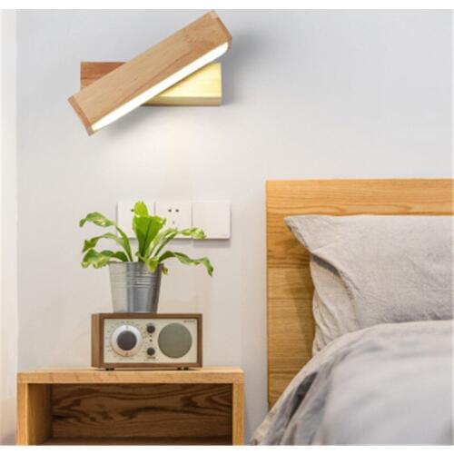 Asian style Wooden Bedroom Bedside LED Wall Light Modern Minimalist Living Room Creative Mirror Corridor Rotating Wall Sconce