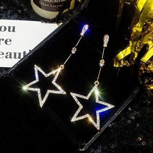 Big Fashion Gold Silver Star Earrings for Women Crystal 2019 Statement Geometric Earrings 2019 Metal Pendant Earrings Jewelry