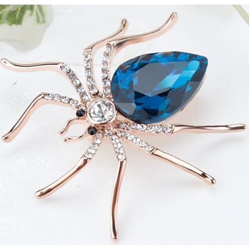 High Quality Glass Crystal Spider Brooch Shirt Alloy Enamel Pin in Red Purple Blue Colors Jewelry Personality Accessories