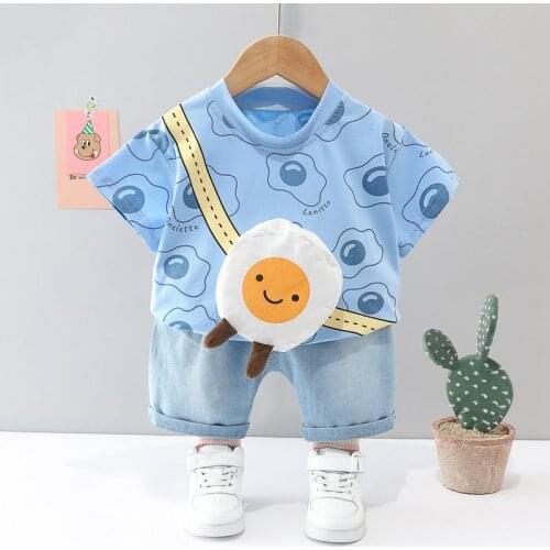 New Children Summer Cotton Baby Boys Girls Clothes Sport T Shirt Bag Denim Shorts Jeans 2Pcs/Sets Leisure Kids Toddler Tracksuit