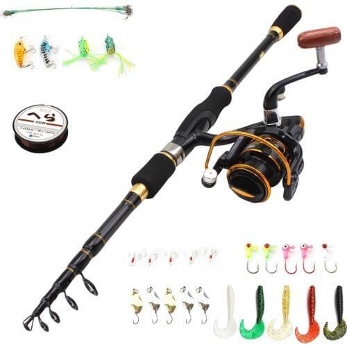 NEW 1.8M-2.7M telescopic carbon fishing lure Spinning Rod and reel Set Lures combination line Fishing Tackle Trout Rod