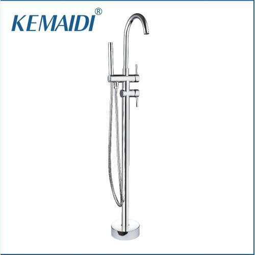 KEMAIDI Floor Stand Mount Swivel Spout Solid Brass Bathroom Chrome Double Handles Bathtub Bathroom Basin Sink Mixer Tap Faucet