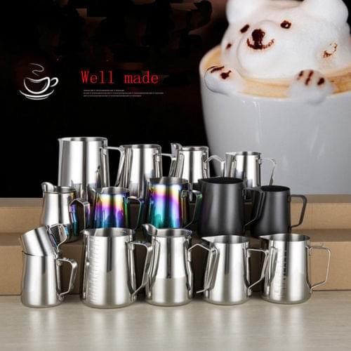 Newest Arrival Stainless Steel Milk Frothing Pitcher with Measurement Double Wall Coffee Frother Cup with Handle