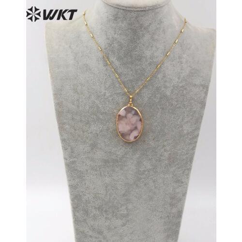 WT-N1148 Sweet Romantic Pink Natural Cherry Blossom Agates Pendant Water Drop or Oval Shape with Gold Chain Ladies Necklace Gift