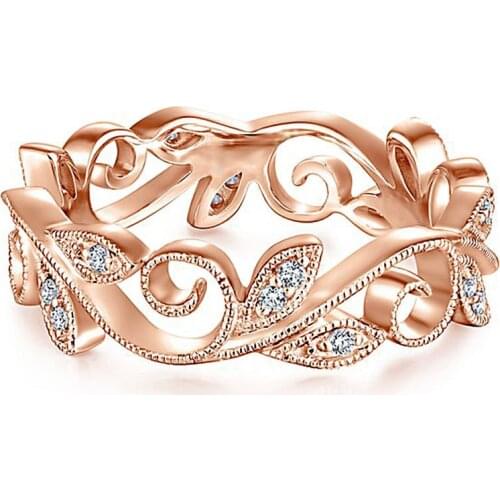 Cute Romatic Rose Gold Engagement Rings Creative Vine Leaves Fingure Ring Band For Lady Girls Party Wedding Ring Jewelry Gifts