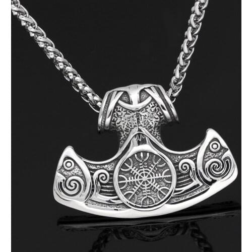 Men stainless steel mamen viking vegvisir amulet axe pendant necklace
