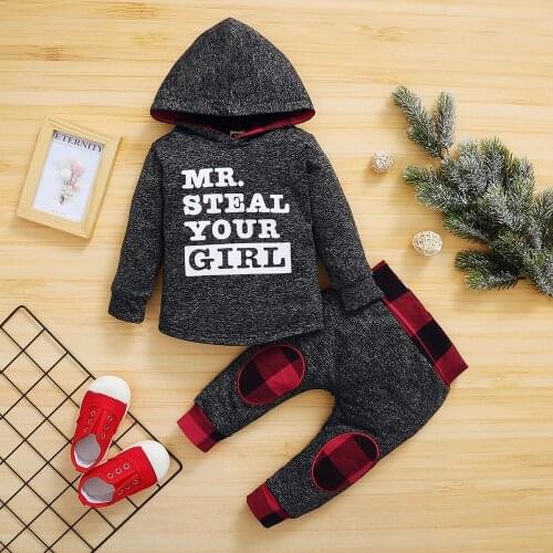 Autumn Baby Boys Girls Clothing Black Cotton Long Sleeve Letter Print Hooded + Pants Newborn Toddler Clothes