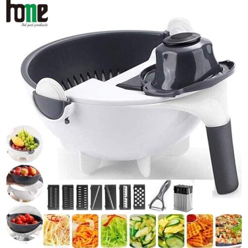 Manual Vegetable Cutter Drain Basket Slicer Rotate Portable Salad Grater Mandolin Multi Garlic Crusher Kitchen Accessories Tools