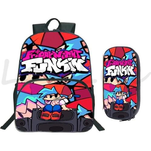 Friday Night Funkin Backpack for Boys Girls Bookbag Mochila Video Game Fnf School Bags Zipper Bagpacks Travel Rucksack 2 Pcs/Set