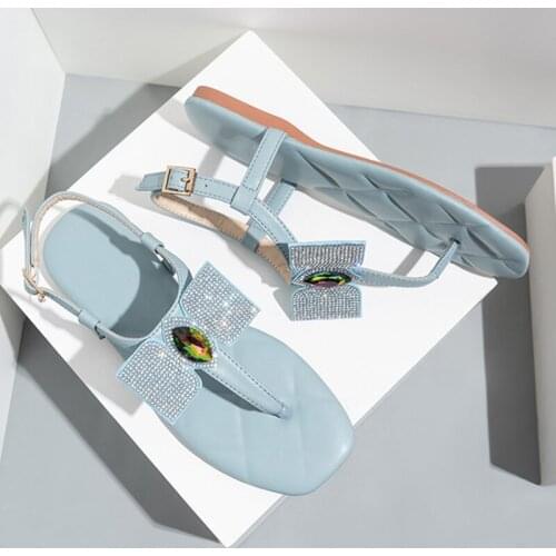 Women Summer Sandals Ladies ClipToe Square Toe Shoes Female Flat Shoes Womens Crystal Fashion 2021 New Rhiestone Button Lozenge
