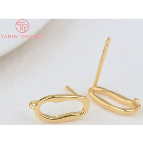6PCS 12x6.3MM 24K Gold Color Brass Long Shaped Stud Earrings High Quality Jewelry Making Findings Accessories