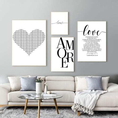 Scandinavian Black and White Geometry Heart Canvas Painting Office Motto Wall Poster Picture For Living Room Home Decoration