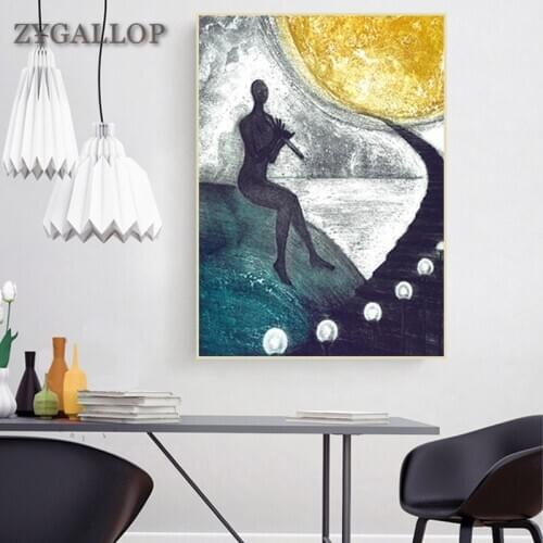 Modern Abstract Art Pictures Print Canvas Painting Man on the Moon Art Posters Cuadros Scandinavian Wall Art Home Decor Prints