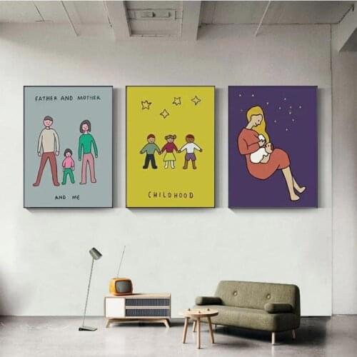 Modern minimalist style cartoon father mother good friends childhood frameless home decoration wall painting starry sky poster