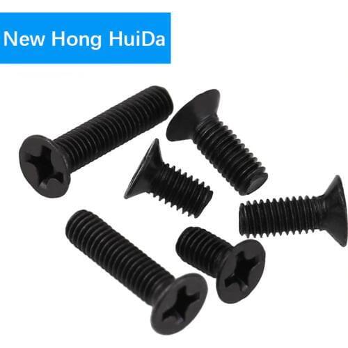 Steel M2 M2.5 M3 M3.5 M4 Phillips Cross Recessed Flat Head Machine Screw Metric Thread Countersunk Bolt Black