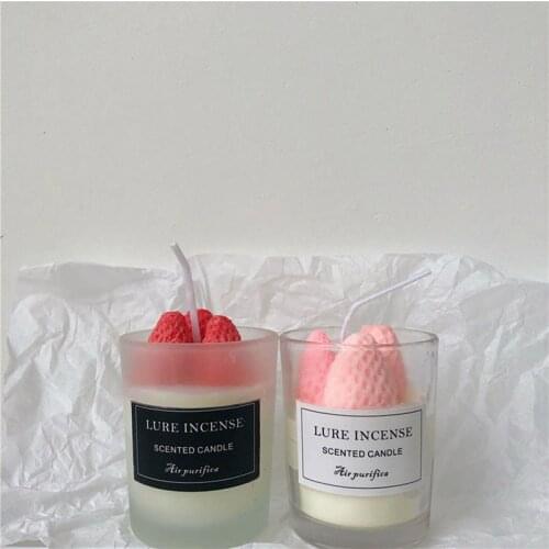 Strawberry Glass Scented Candle Cup 120g Natural Soy Wax Candles Air Purification for Party Dinner, Thanksgiving Christmas Gift