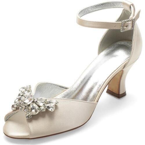 Open toe vintage bridal wedding thick heels lady high heel ankle strap with pearl brooch D'orsay pumps elegant shoes more colors