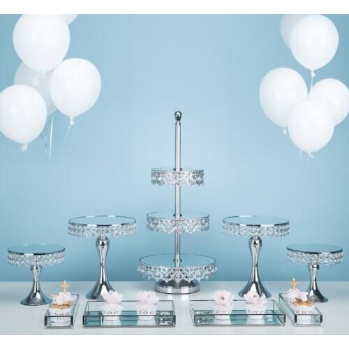 Gorgeous crystal sliver cupcake stand mirror 2/3 tiers Instagram for wedding party dessert cake table decoration cake tools