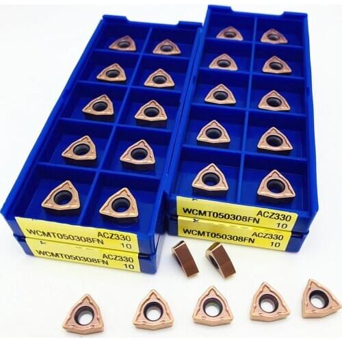 50PCS U drilling lathe WCMT050308FN ACZ330 high-quality carbide metal turning tool WCMT 050308 CNC accessories milling cutter