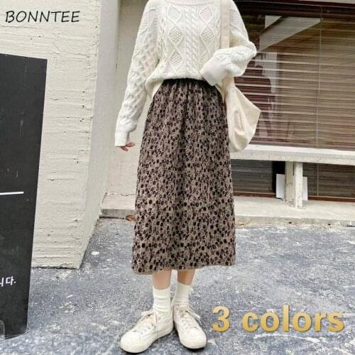 Skirts Women Autumn All-match Oversized Daily Vintage Popular Teens Empire Ulzzang Mid-Calf Retro Print Ins A-Line Stylish Charm