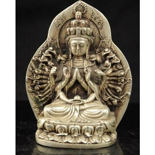 Tibet Buddhism fane Silver 1000 arm Kwan-Yin Guan Yin Bodhisattva buddha statue