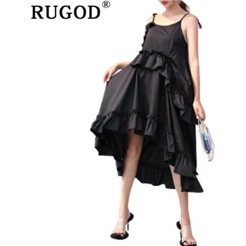RUGOD 2019 Ruffled women dress loose sleeveless strap a line mid-calf elegant casual summer dress korean style vestido verano