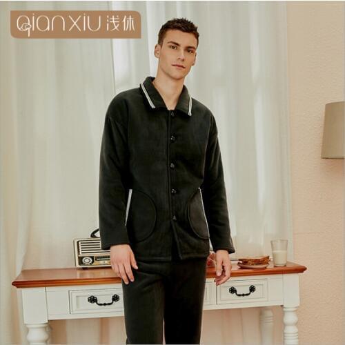 Winter Plus size Pijamas Men Casual Pajama sets Male Warm Flannel Sleepwear suit Mens Turn-down collar Coat & Pants XXL