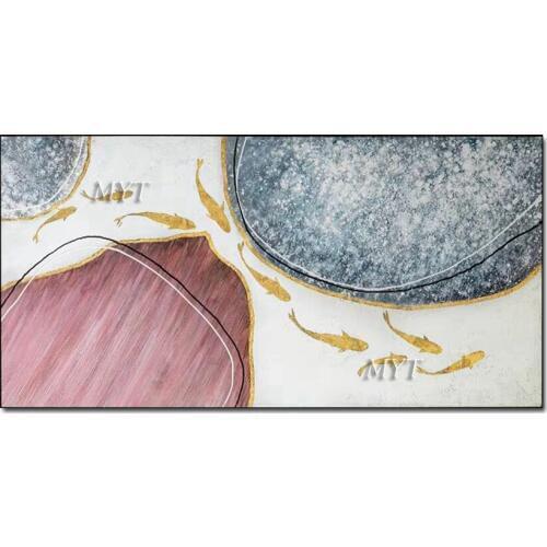 100% real painting hand painted 1 gold leaf goldfish picture, painting canvas mural, living room